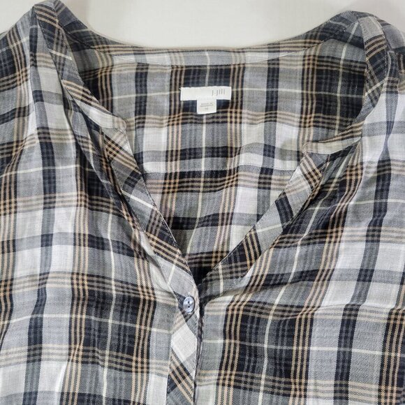 J.Jill Women Black & Beige Plaid Button-Front Long-Sleeve Blouse Size M - Picture 3 of 10